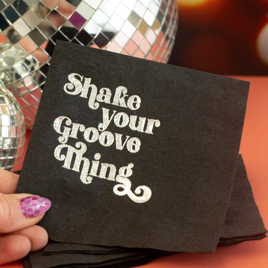 Shake Your Groove Thing Silver Glitter Foil Cocktail Napkin