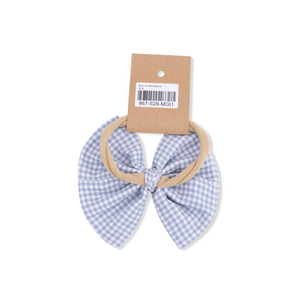 Angel Dear Micro Gingham Blue Blizzard | Bow on Headband