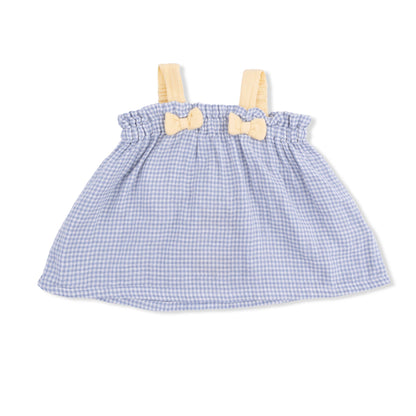 Angel Dear Micro Gingham Blue Blizzard | Top with Bows and Ruffle Leg Bloomer