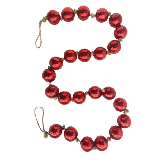 Recycled Glass Ball Ornament Garland on Jute- Red