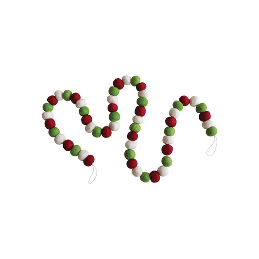 Red/Green/White Handmade Wool Felt Ball Garland