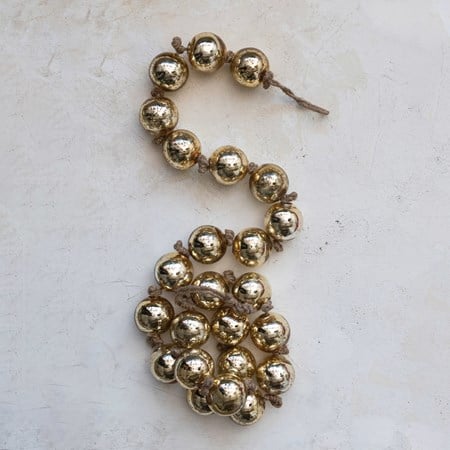 Recycled Glass Ball Ornament Garland on Jute-Gold