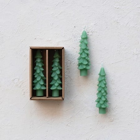 4.75" Unscented Tree Shaped Taper Candle- Green