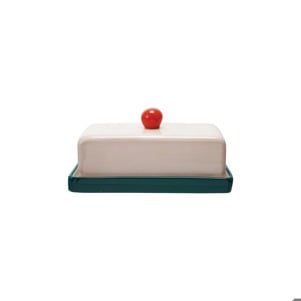 Stoneware Butter Dish With Red Knob