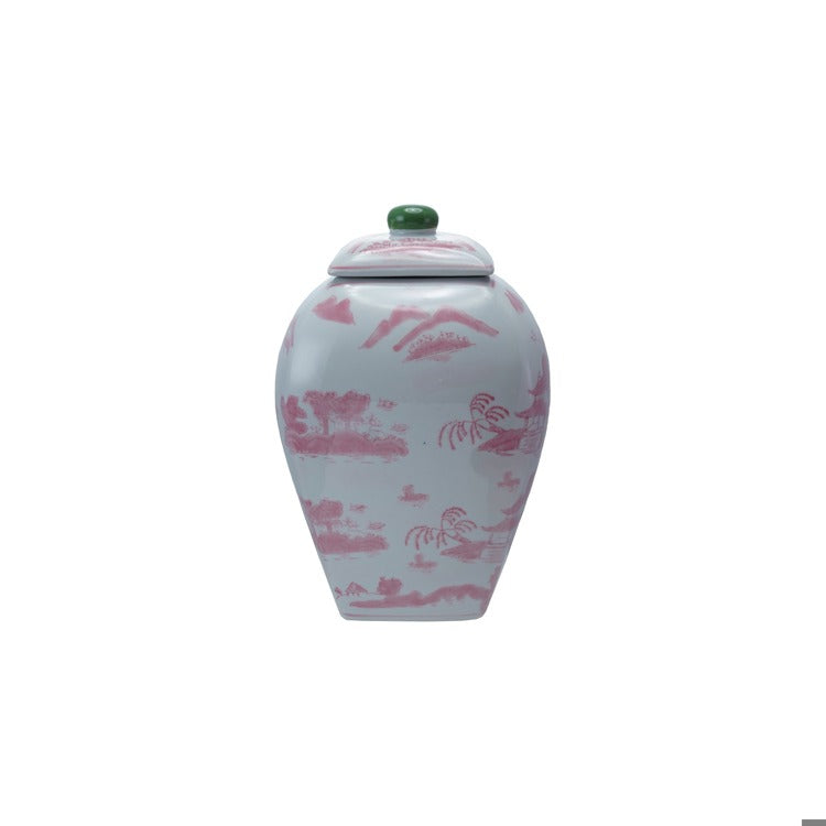 Pink and Green Stoneware Ginger Jar
