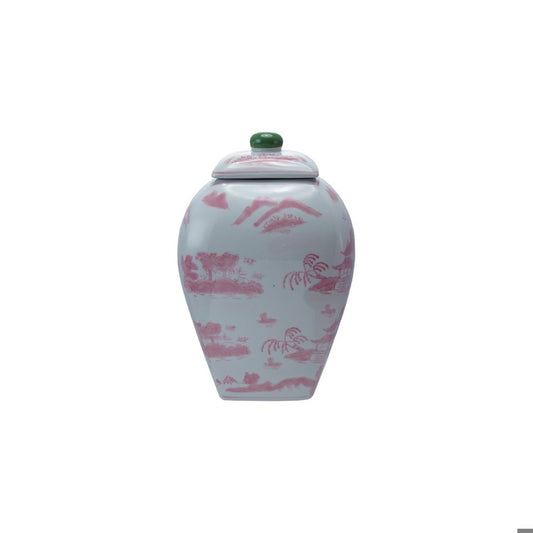 Pink and Green Stoneware Ginger Jar