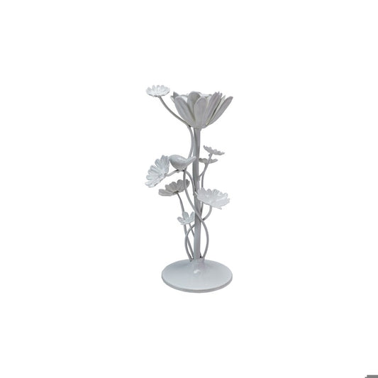 White Metal Flower Taper Holder