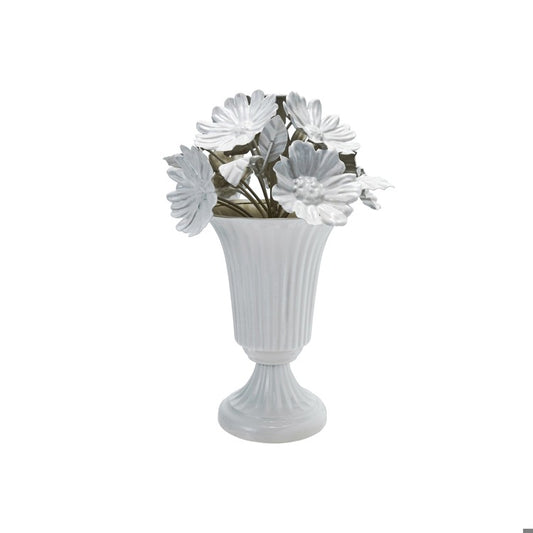 White Metal Floral Decoration in Urn with Taper Holder