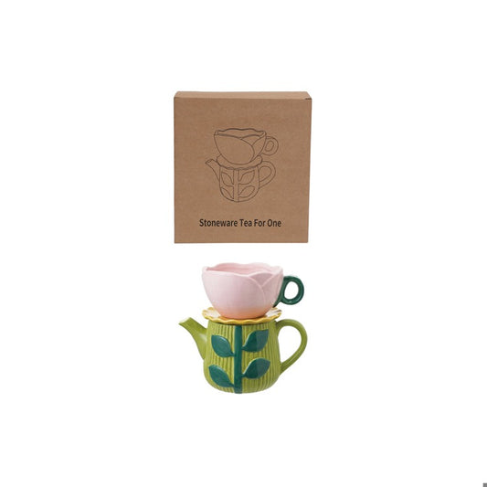 Ceramic Teapot with Rose Shaped Mug and Saucer