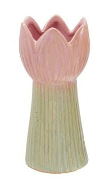 Stoneware Flower Shaped Vase, Pink and Green