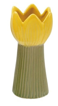 Stoneware Flower Shaped Vase, Yellow and Green
