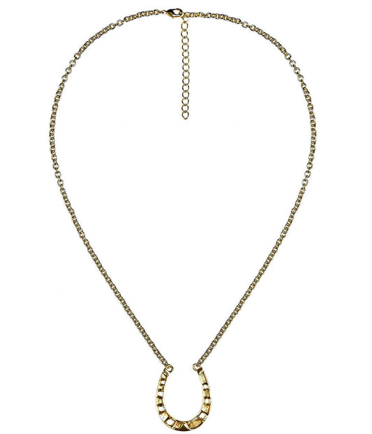 Gold Horseshoe Charm Necklace With Paper Clip Chain - 18k Gold Plated