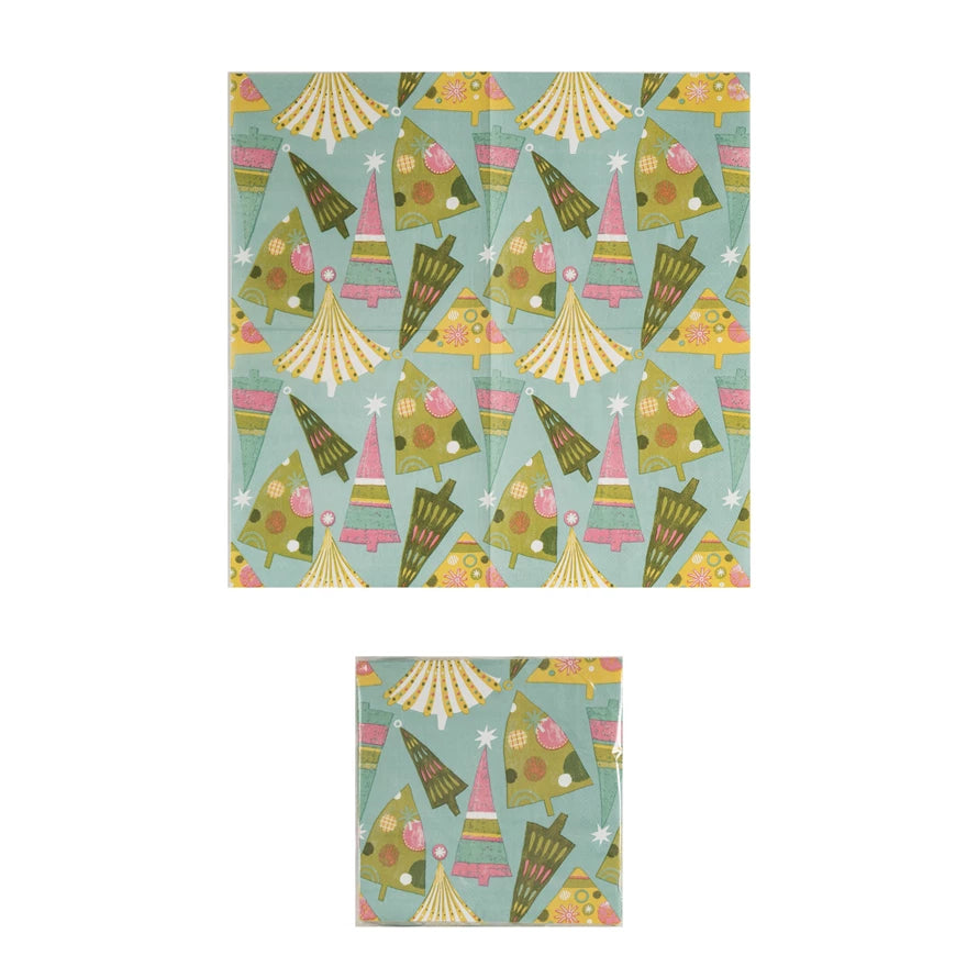 Paper Luncheon Napkins with Christmas Tree Pattern