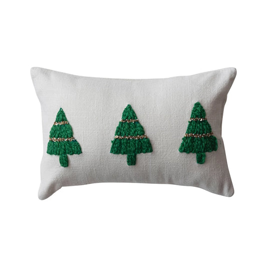 Embroidered Christmas Tree Lumbar Pillow