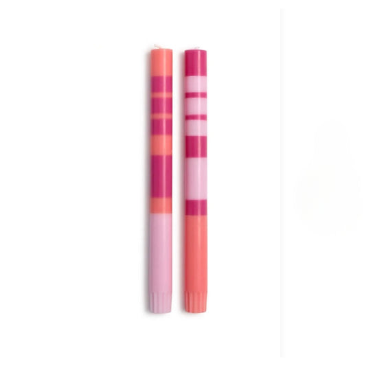 Stripe and Glow Multi Layer Taper Candle | Pink
