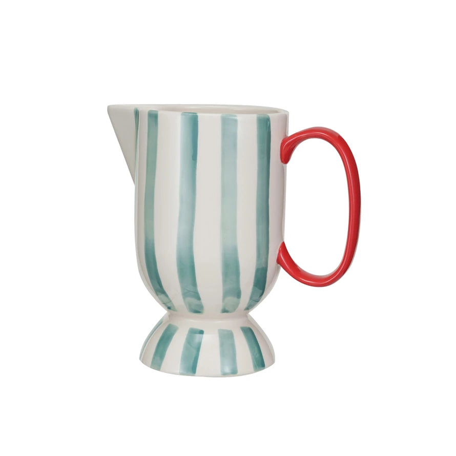 Hand-painted Stoneware 1 QT. Footed Pitcher With Stripes