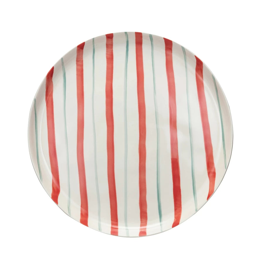 Round Hand-painted Stoneware Plate with Stripes