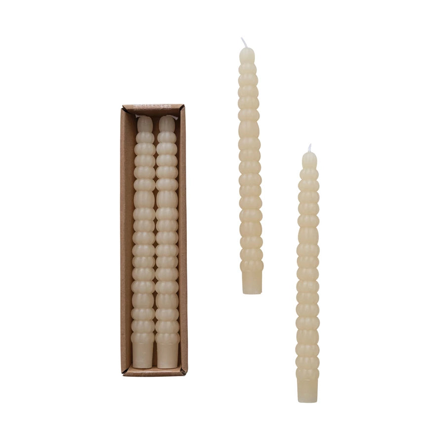 Cream Unscented Pumpkin Shaped Taper Candles - Set of 2