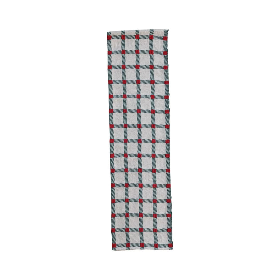 Embroidered Cotton Table Runner- Green and Red Plaid