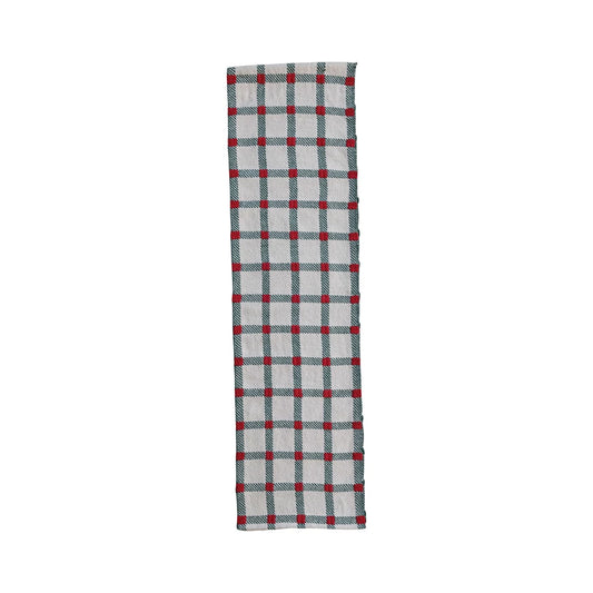 Embroidered Cotton Table Runner- Green and Red Plaid