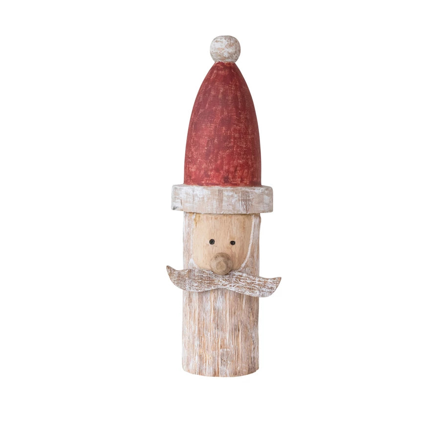 Hand-Carved Mango Wood Santa Head, Red, White & Natural