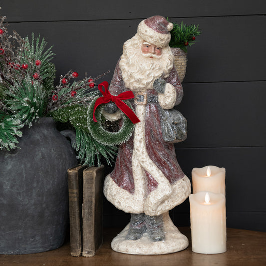 Santa in Long Coat with Wreath