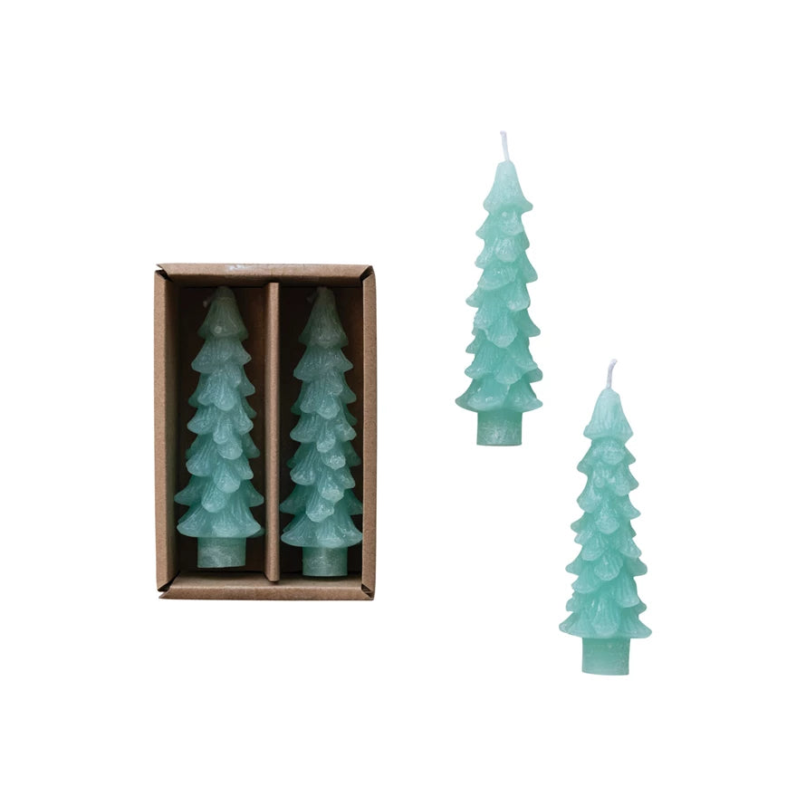 4.75" Unscented Tree Shaped Taper Candle- Aqua