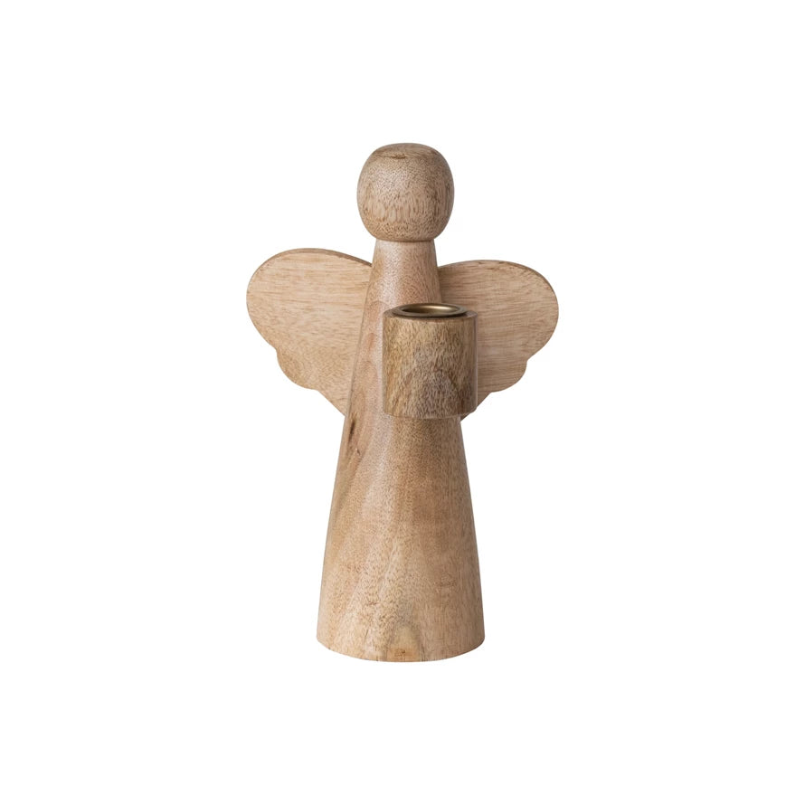 Small Mango Wood Angel Taper Holder