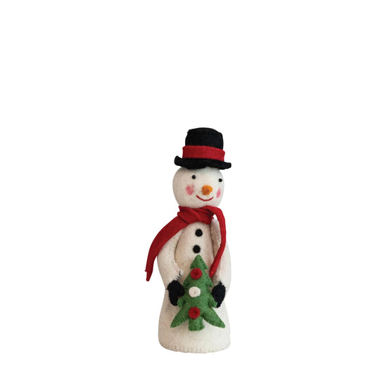 Handmade Wool Felt Snowman with Tree