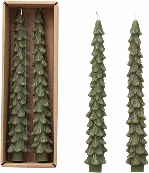 10" Unscented Tree Shaped Taper Candle- Dark Green