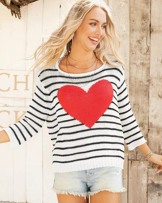 Wooden Ships Amelie Heart L/S Crew Cotton-White/Black/Red