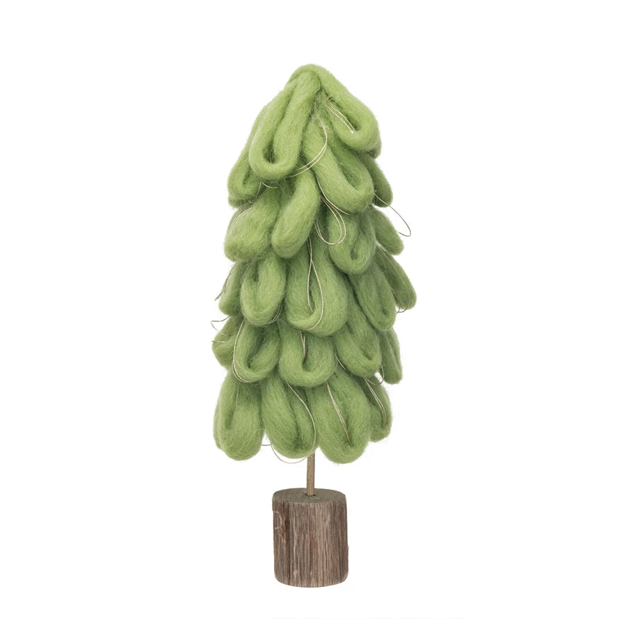 Wool Tree with Gold Cord and Wood Base- Light Green