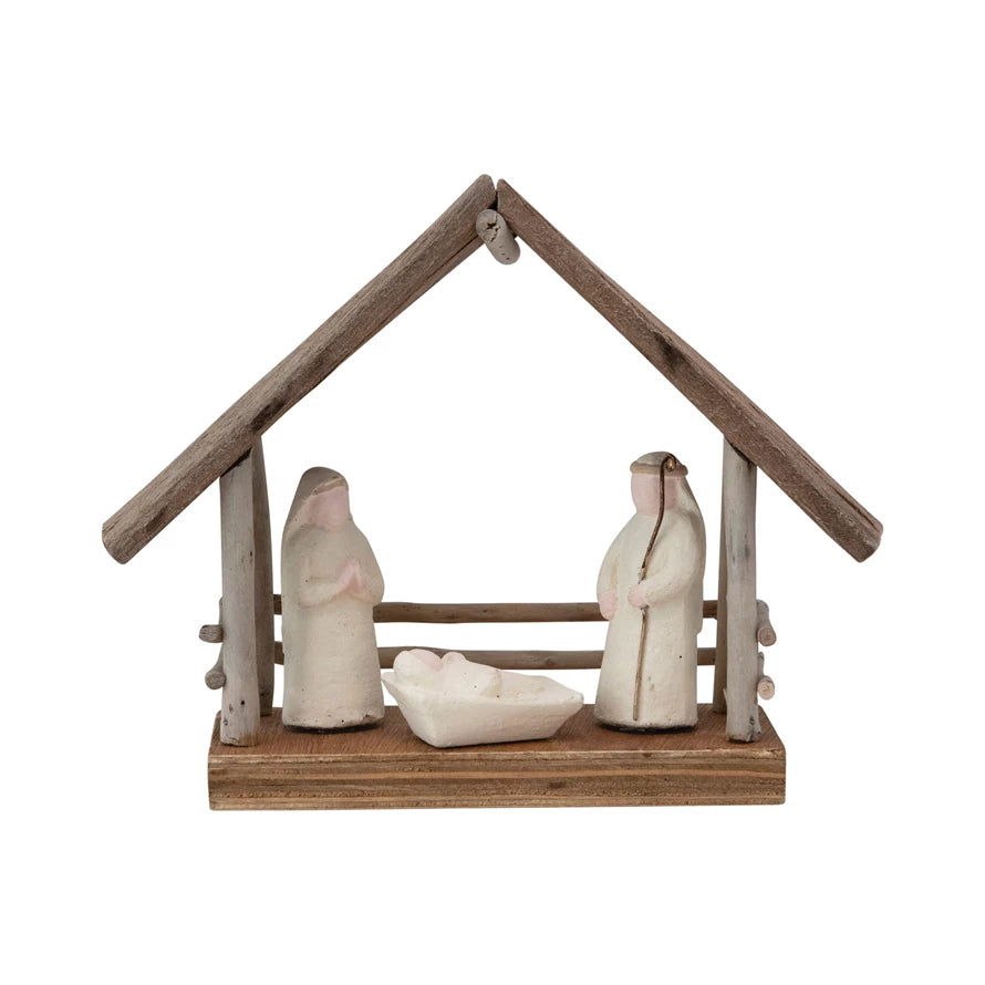 Driftwood Paper Mache Nativity