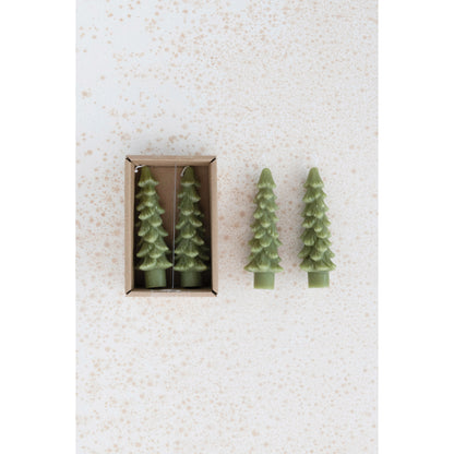 4.75" Dark Green Tree Shaped Taper Candles