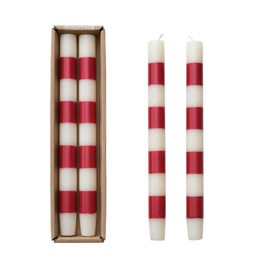 Red and Cream Striped Taper Candles
