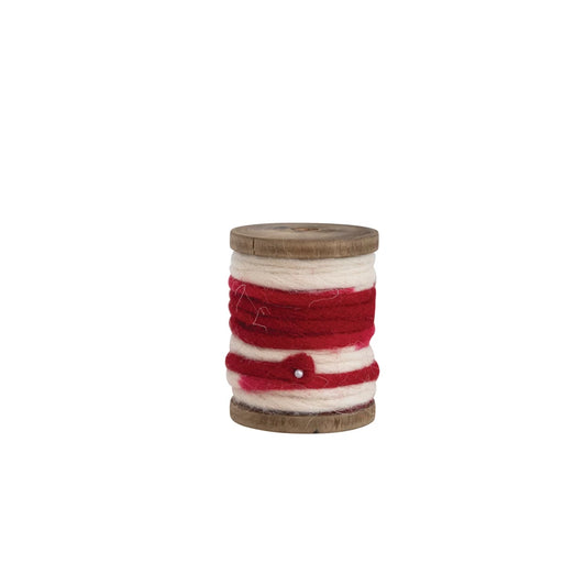 10 Yard Acrylic and Wool Cord on Wood Spool- Cream and Red