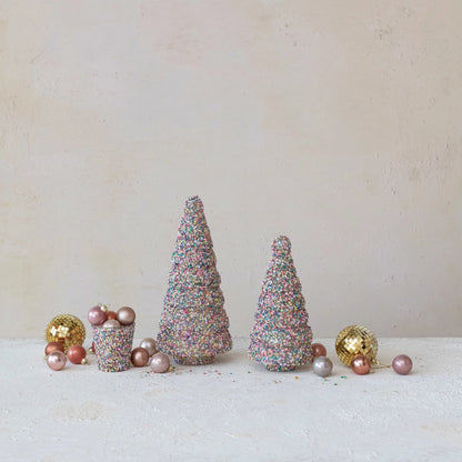 Multicolor Recycled Glass Tree with Sequins- 8.5 Inches