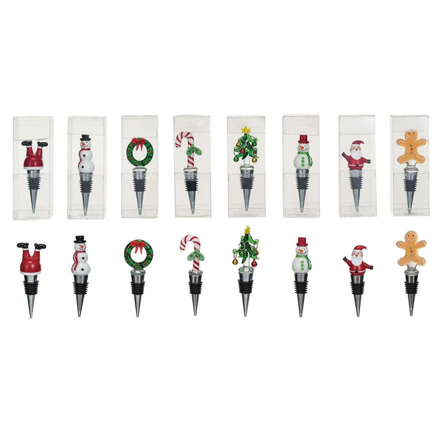 Painted Glass Holiday Wine Stopper