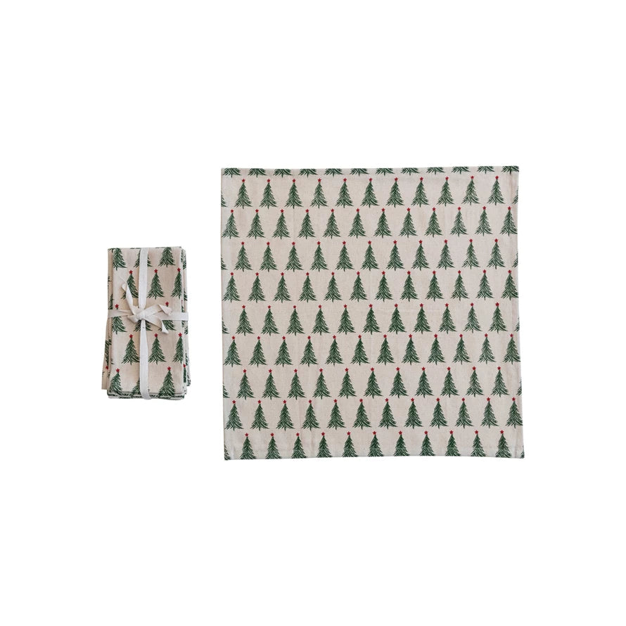 Stonewashed Christmas Tree Printed Cloth Napkins with Christmas Tree Pattern