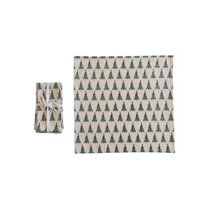 Stonewashed Christmas Tree Printed Cloth Napkins with Christmas Tree Pattern