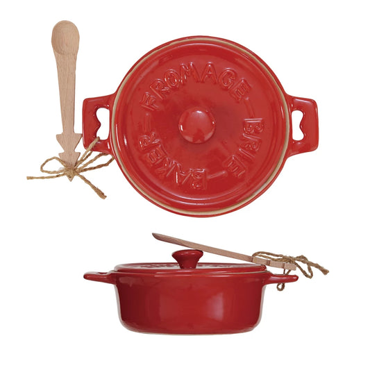 Stoneware Brie Baker with Spoon