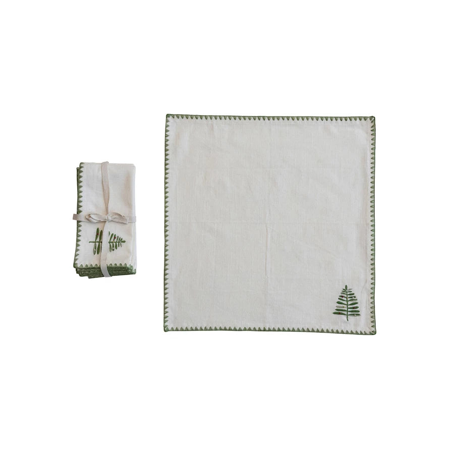 Cotton Napkins with Embroidered Tree- Set of 4