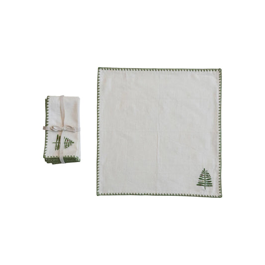 Cotton Napkins with Embroidered Tree- Set of 4