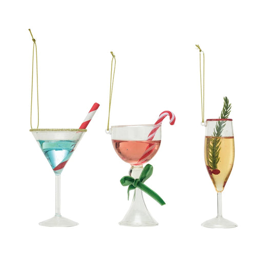 Glass Glitter Cocktail Ornament