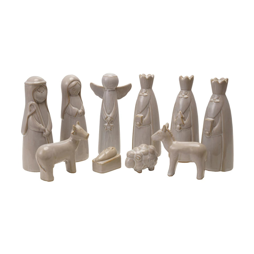 White Stoneware Nativity Set