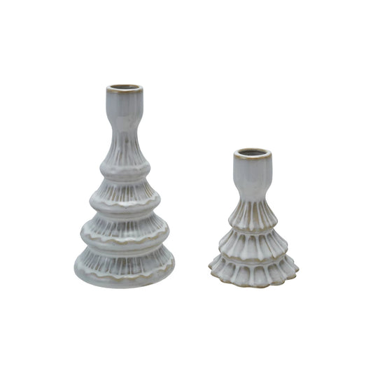 Stoneware Tree Shaped Taper Holder- Set of 2