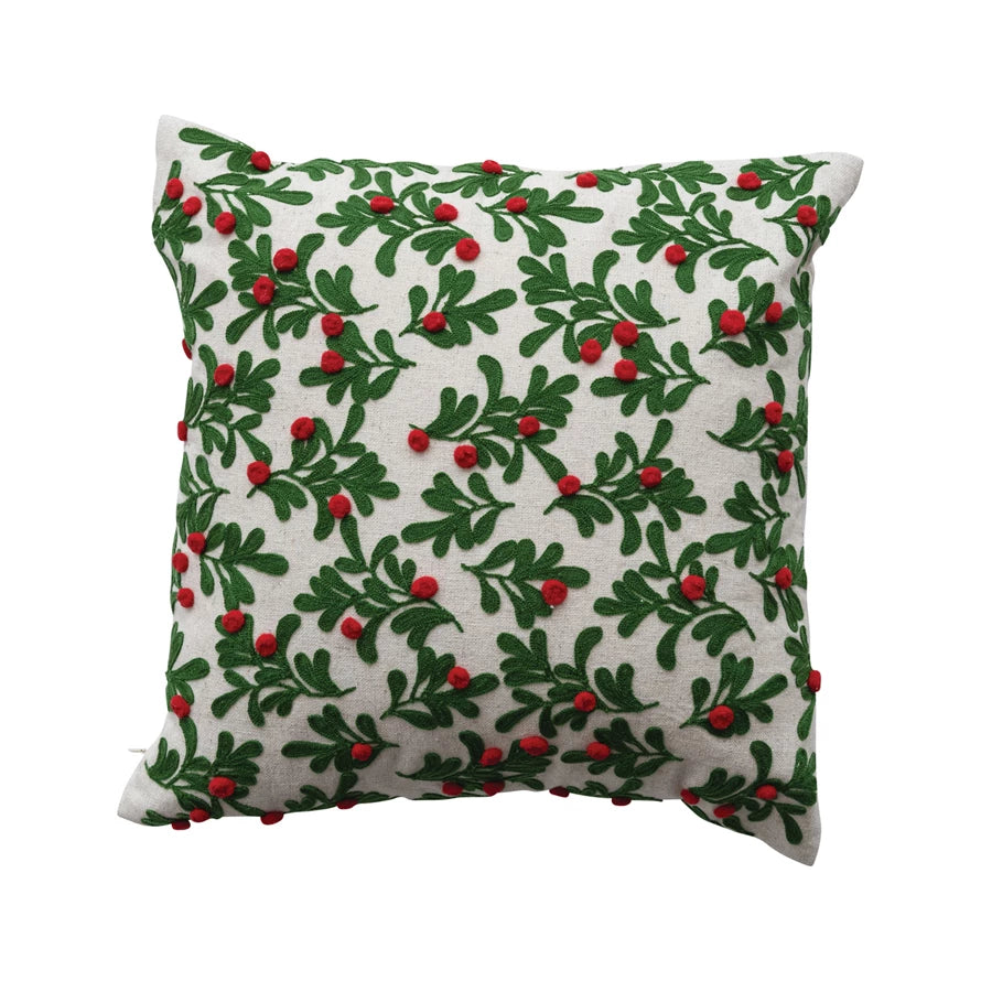 Embroidered Mistletoe Pillow