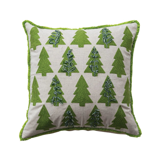 Embroidered Tree Throw Pillow With Fringe