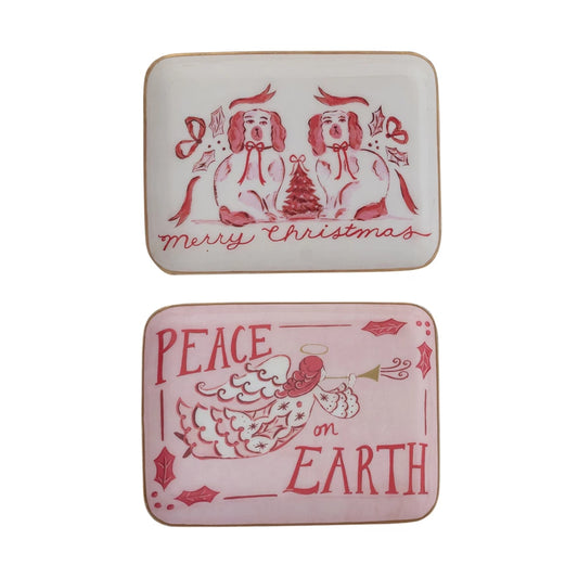 Enameled Metal Tray with Holiday Saying