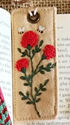 Vintage Linen Bookmark With Cute Floral Embroidery